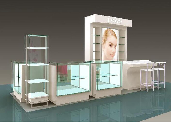 Flooring Type Beauty Product Display Stand  Cosmetic Display Showcase With Glass Shelf supplier