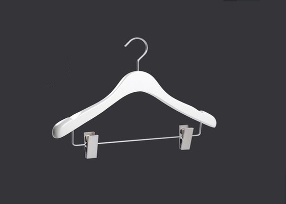 Half White Color Wooden Clothes Hangers With Metal Clips Easily Hanging supplier