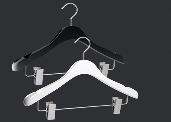 Half White Color Wooden Clothes Hangers With Metal Clips Easily Hanging supplier