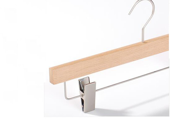 Natural Lotus Wood Clothing Store Hangers With Clips For Displaying Pants supplier