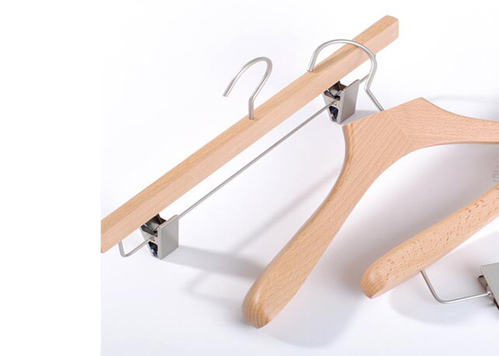 Natural Lotus Wood Clothing Store Hangers With Clips For Displaying Pants supplier