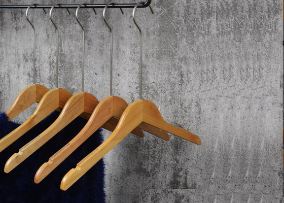 Garment Shop Non Slip Clothes Hangers With Two Clips Birch Solid Wood Material supplier