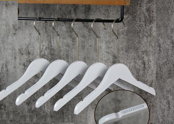 Glossy White Painting Wooden Clothing Store Hangers With 360 Degree Swivel supplier