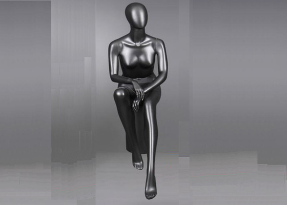 Shiny Black Female Shop Display Mannequin Faceless Sitting Style With Head supplier