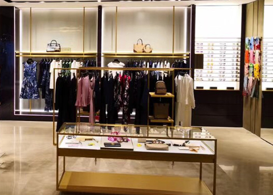 High End Clothing Store Display Fixtures With Hanging Rack Decoration Design supplier