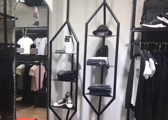 Metal And Wooden MDF Retail Clothing Store Racks And Shelves Customized Size supplier