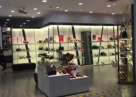 Wood And Metal Retail Store Shoe Display Fixtures With Tables , Stands , Cabinets supplier
