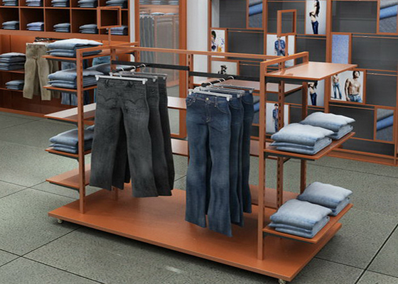 Customized Retail Store Garment Display Stands With Four Views And 3 Layers Shelf supplier