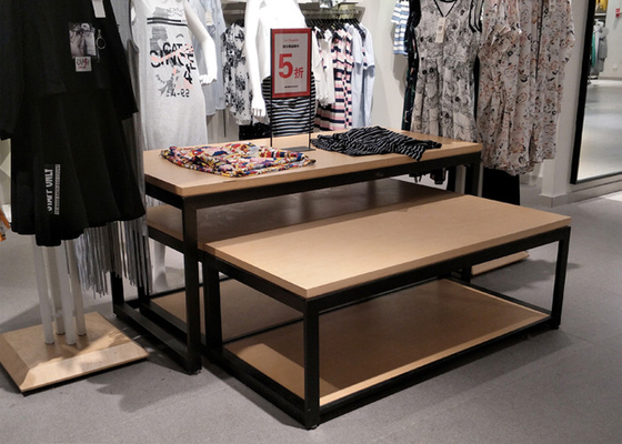 2 Layer Retail Clothing Display Shelves Wood Nesting Table MDF + Oak Veneer supplier