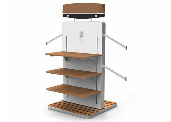 MDF White Gondola Clothing Display Rack With Wooden Shelves Or Bottom Cabinet supplier