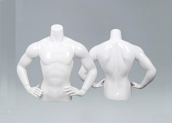 Men Upper Body Shop Display Dummy Fiberglass Material Glossy White Color supplier