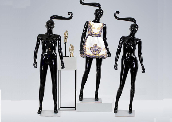 Glossy Black Long hair Shop Display Mannequin For Garment Display supplier