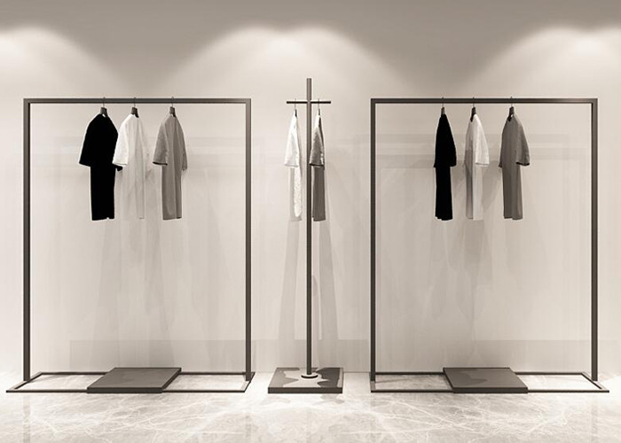 Iron Powder Coated Matt Black Garment Display Stands / Clothes Display Rack supplier