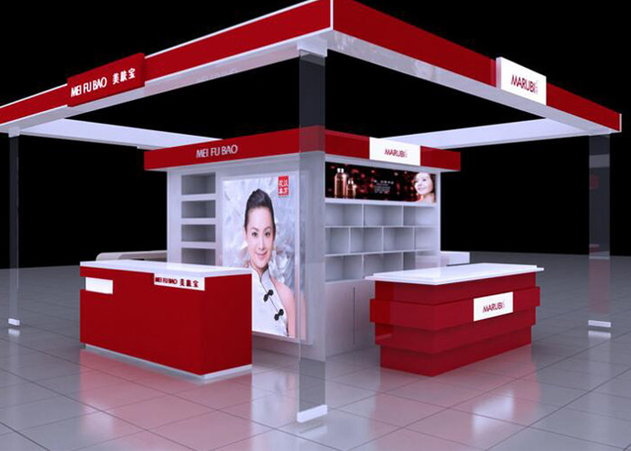 Shopping Mall Cosmetic Display Stand , Red Color Retail Cosmetic Display Cases supplier