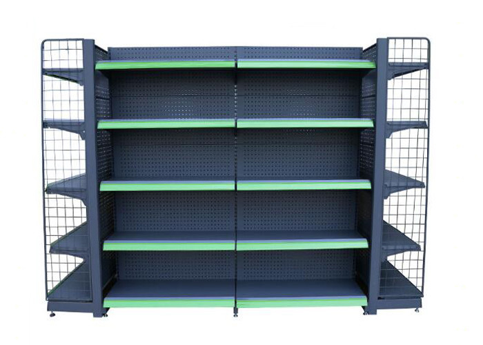 Iron Steel Plating Black Supermarket Display Racks With Grid And Mesh Panel supplier