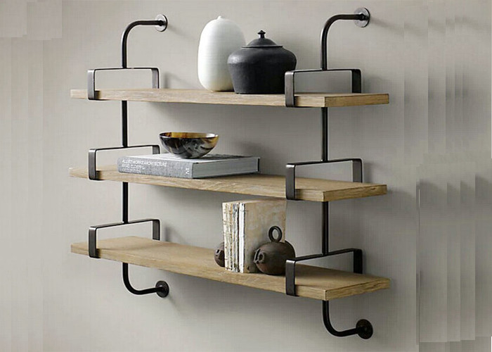 Fixed Wooden Wall Mounted Display Shelving Units Decorative Customized Size supplier