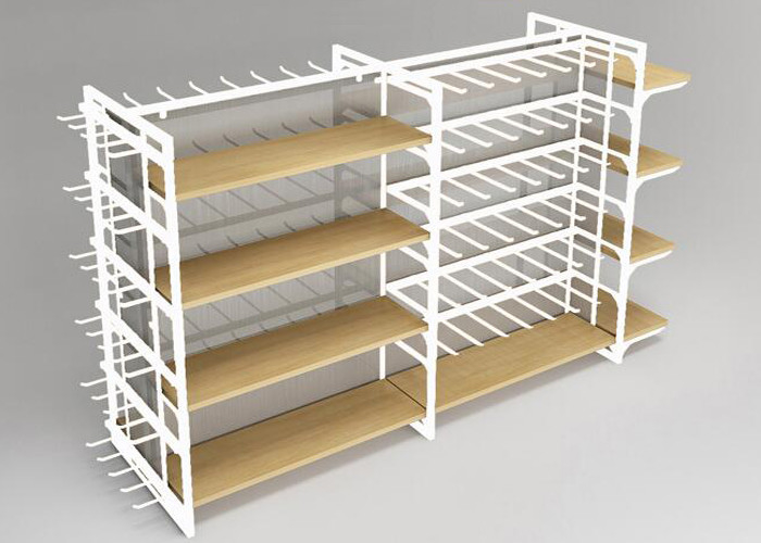 Metal Frame Retail Display Shelves , Multiuse Convenience Store Shelving Four Sides supplier