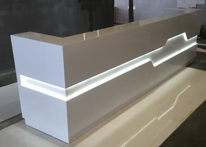 White Matt Color Retail Checkout Counter With LED Light Inside OEM / ODM Service supplier