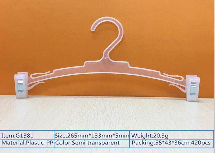 Transparency Plastic Clothes Hangers With Two Clips , Retail Clothes Hangers supplier