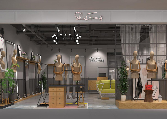 Modern Women's Dressing Clothing Store Display Fixtures Iron And Wood Material supplier