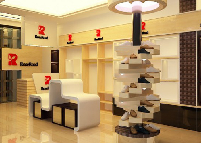 Wall Mounted / Island Table Shoe Shop Display Stands With LED Lighting Decor supplier