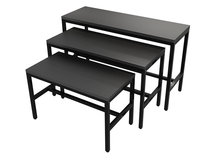 Wooden Panel Metal Frame Garment Display Stands Clothing Display Tables Black Finish supplier