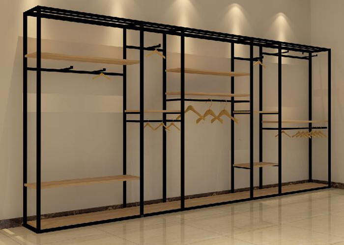 Fashion Iron Baking Garment Display Stands , Retail Store Clothing Display Shelves supplier