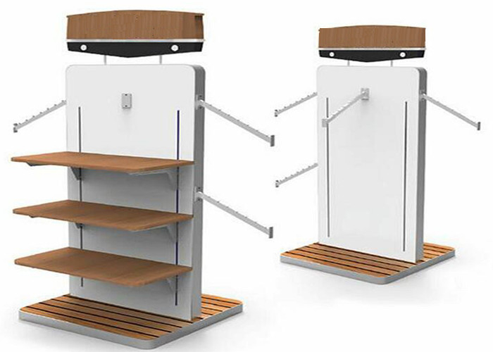 MDF White Gondola Clothing Display Rack With Wooden Shelves Or Bottom Cabinet supplier