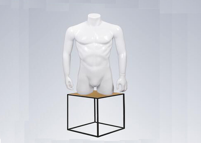Men Upper Body Shop Display Dummy Fiberglass Material Glossy White Color supplier