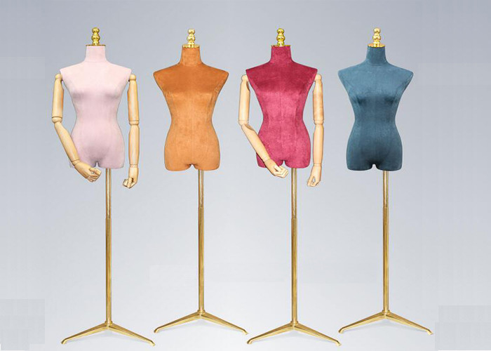 Female Colorful Flannelette Decorative Shop Display Mannequin With Golden Metal Stand supplier